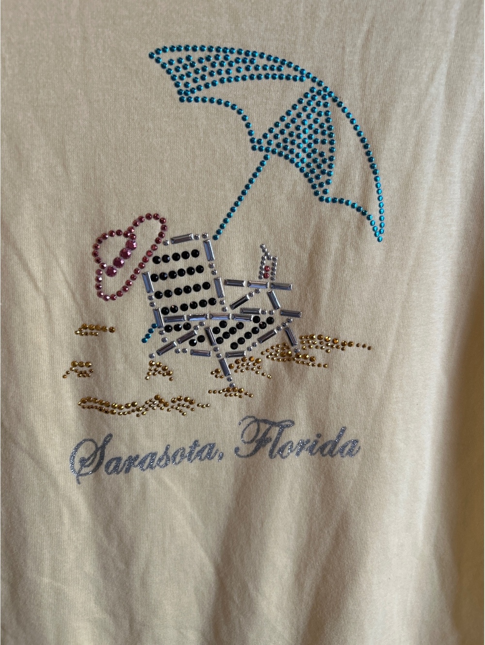 Anvil Yellow Sarasota Florida Rhinestone Embellished T-Shirt Size Large